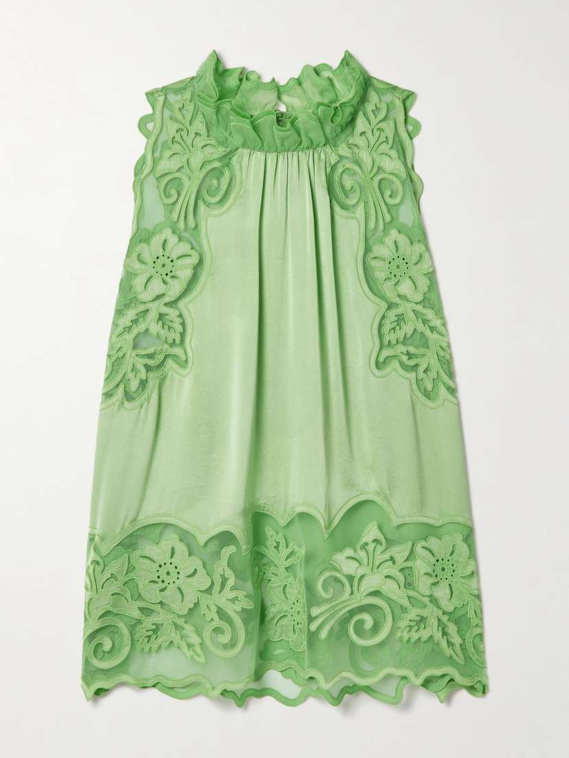 Ulla Johnson Elowen Tulle-trimmed Appliquéd Silk-satin Top