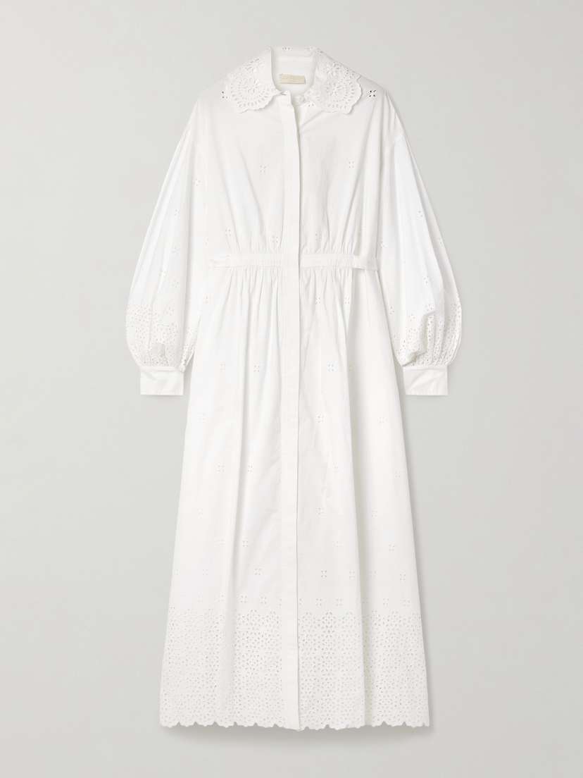 Ulla Johnson Adette Tie-detailed Broderie Anglaise Cotton Midi Shirt Dress