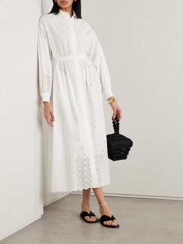 Ulla Johnson Adette tie-detailed broderie anglaise cotton midi shirt dress