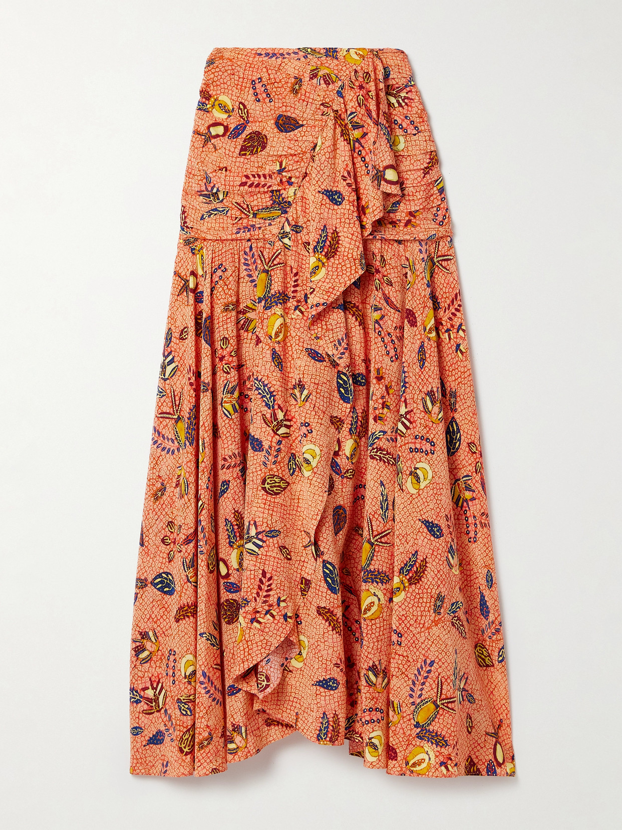 Ulla Johnson - Georgina Ruffled Printed Silk Crepe De Chine Maxi Skirt - Orange