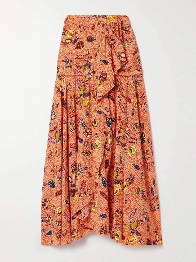 Ulla Johnson Georgina Ruffled Printed Silk Crepe De Chine Maxi Skirt
