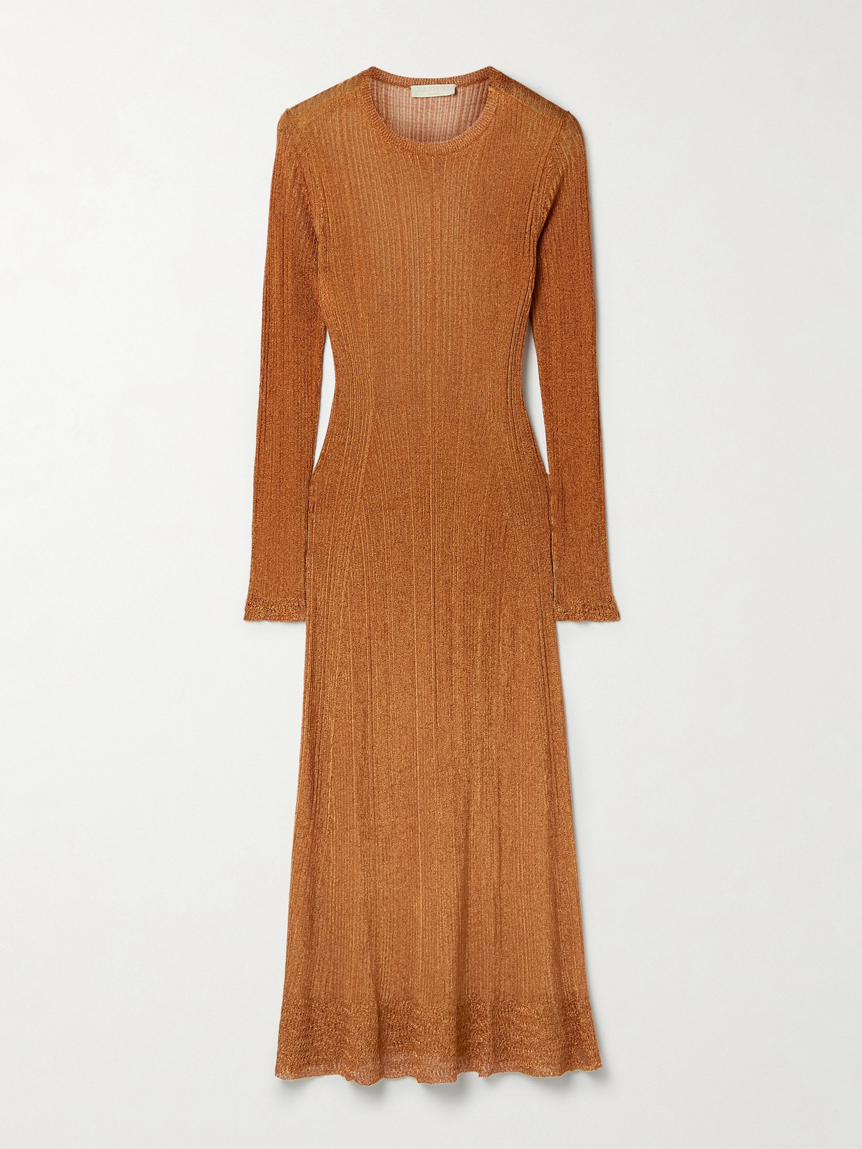 ULLA JOHNSON SIMONE METALLIC RIBBED-KNIT MIDI DRESS