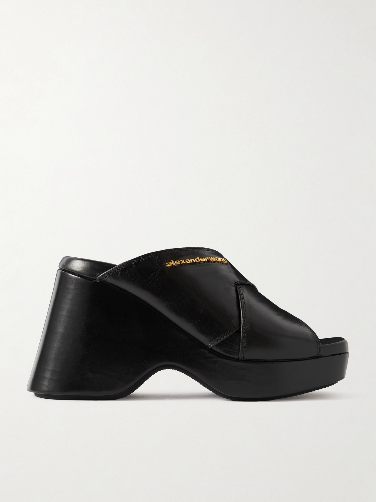 Alexander Wang Float Embellished Cracked-leather Platform Sandals In Black