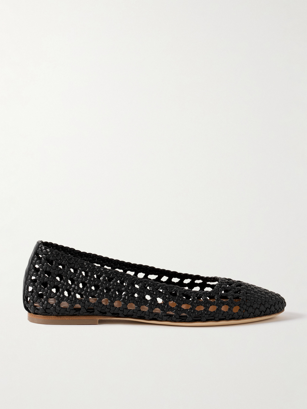 Staud Nell Woven Leather Ballet Flats In Black