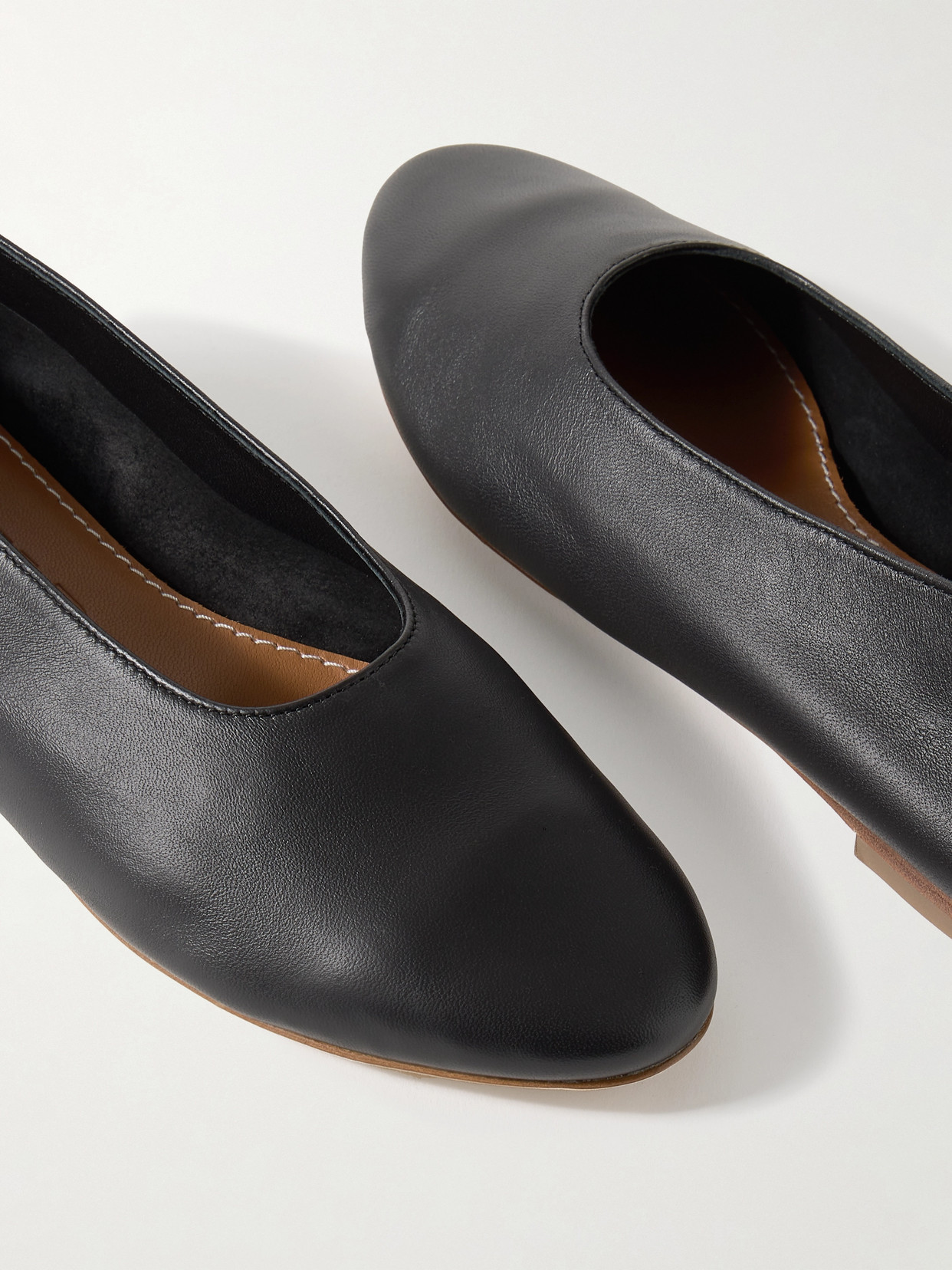 Shop Staud Alba Leather Ballet Flats In Black