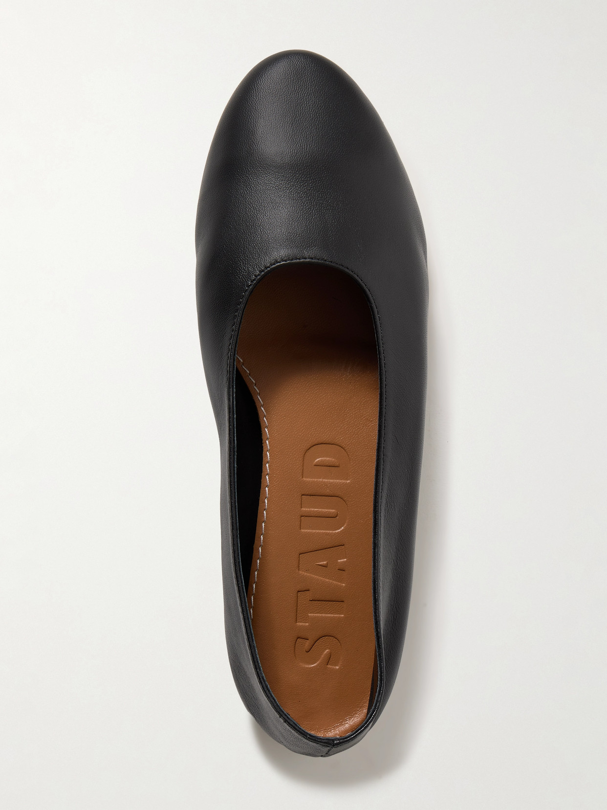 Shop Staud Alba Leather Ballet Flats In Black