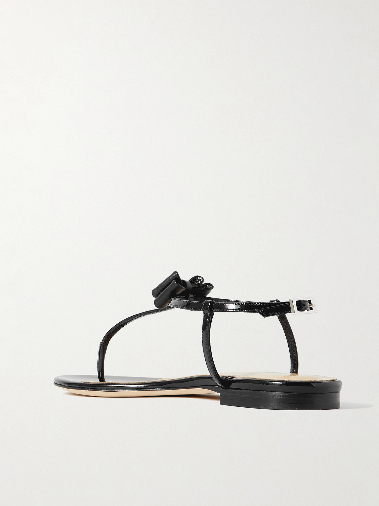 Shop Mach & Mach Petite Cadeau Crystal And Bow-embellished Patent-leather Sandals In Black