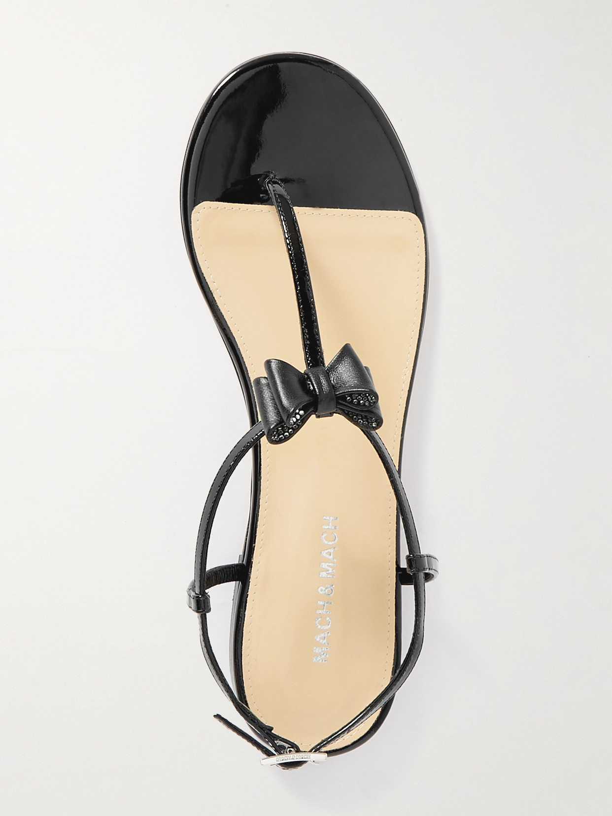 Shop Mach & Mach Petite Cadeau Crystal And Bow-embellished Patent-leather Sandals In Black