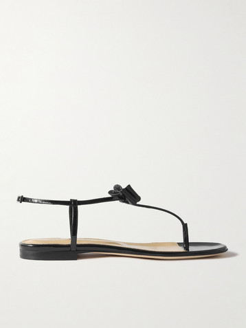 MACH & MACH Petite Cadeau crystal and bow-embellished patent-leather sandals