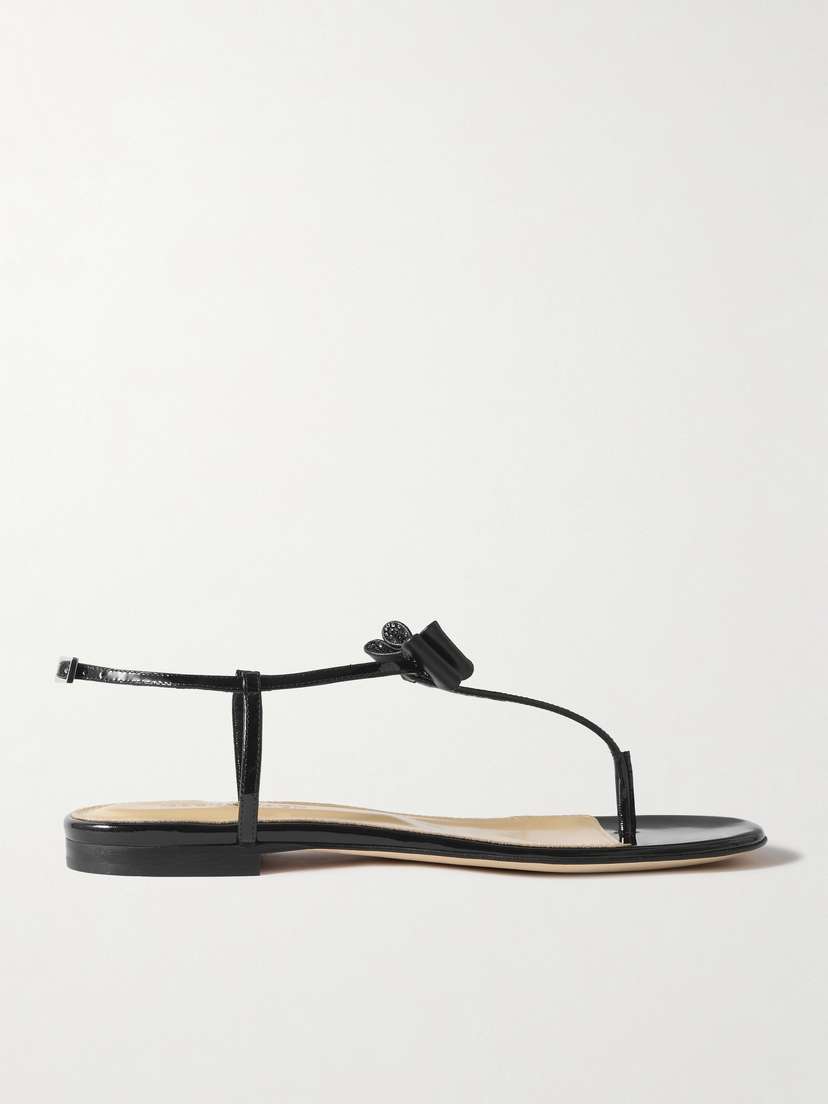 Mach & Mach Petite Cadeau Crystal And Bow-embellished Patent-leather Sandals