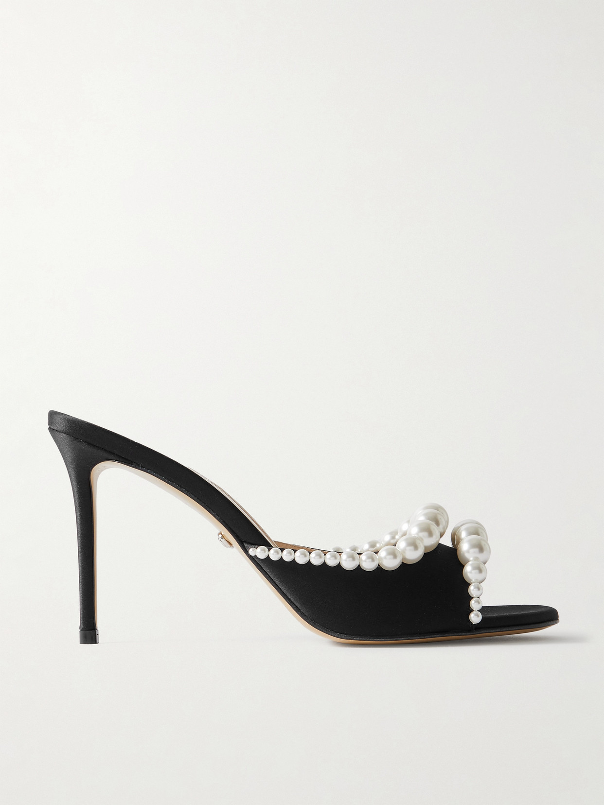 Shop Mach & Mach Sirène Faux Pearl-embellished Satin Mules In Black