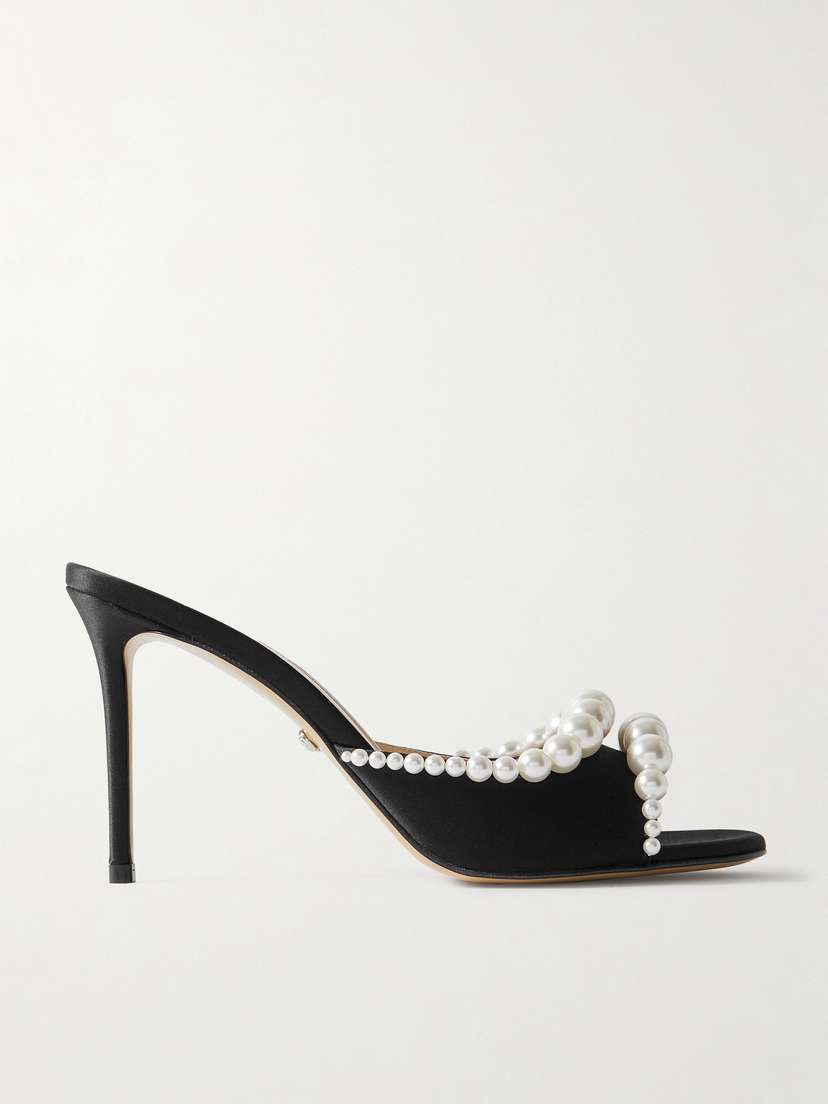 MACH & MACH Sirène Faux Pearl-embellished Satin Mules
