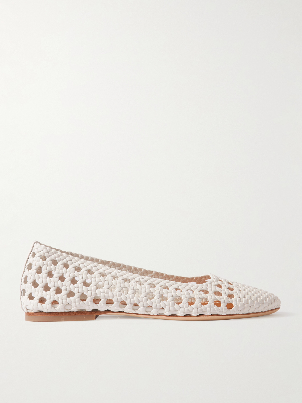 Shop Staud Nell Woven Leather Ballet Flats In White