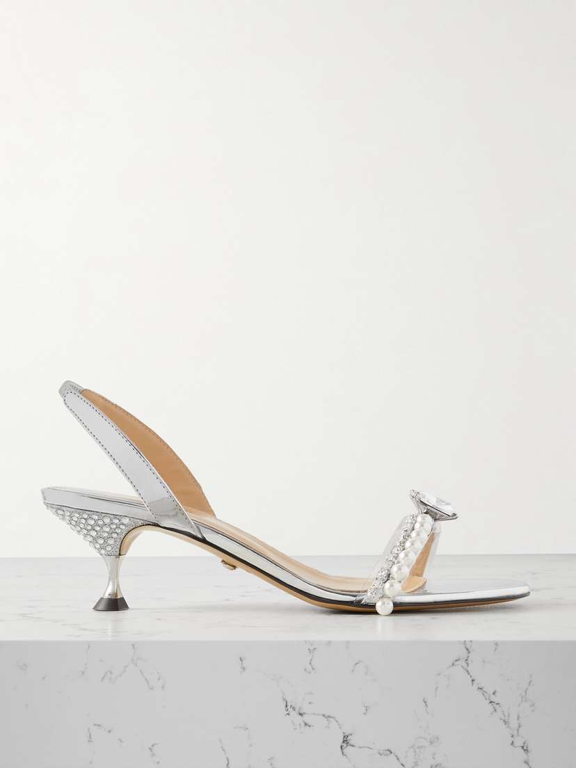 Mach & Mach Diamond Of Elizabeth Embellished Metallic Leather Slingback Sandals