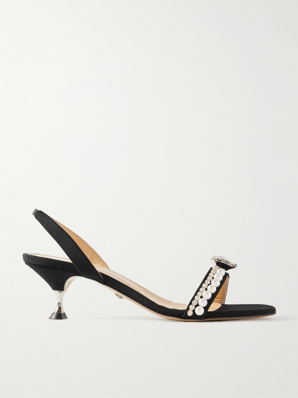 Mach & Mach Diamond Of Elizabeth Embellished Faille Slingback Sandals In Black