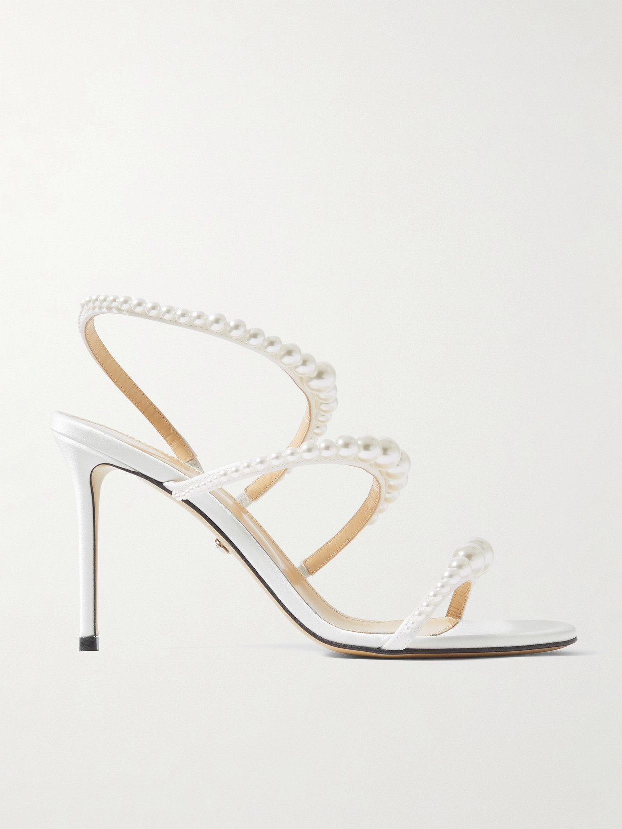 Mach & Mach Sirène Faux Pearl-embellished Satin Sandals In White