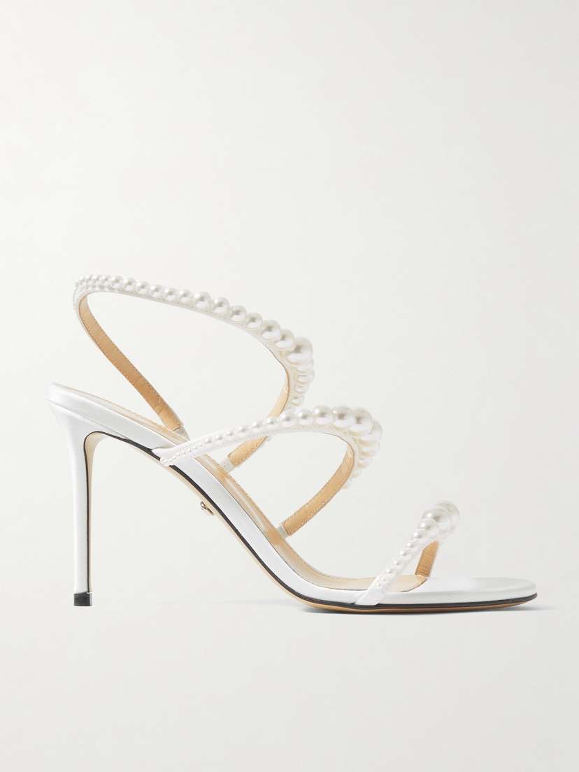 Mach & Mach Sirène Faux Pearl-embellished Satin Sandals