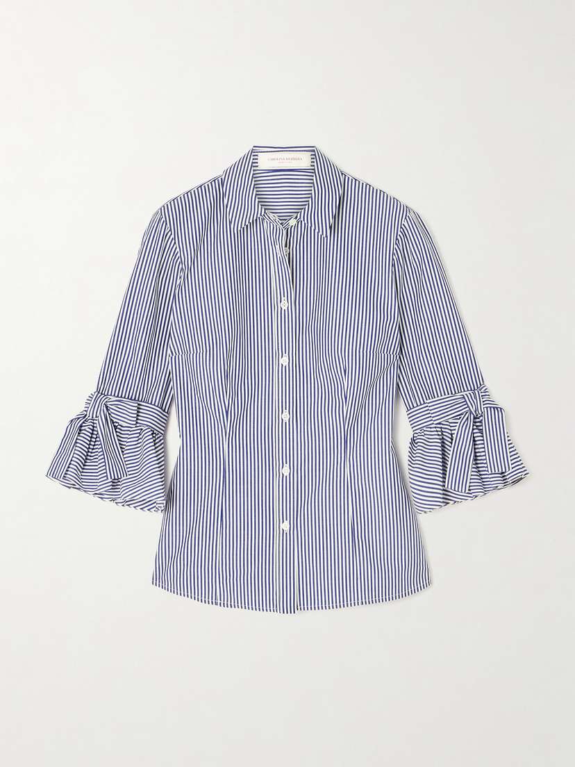 Carolina Herrera Tie-detailed Striped Cotton-poplin Shirt