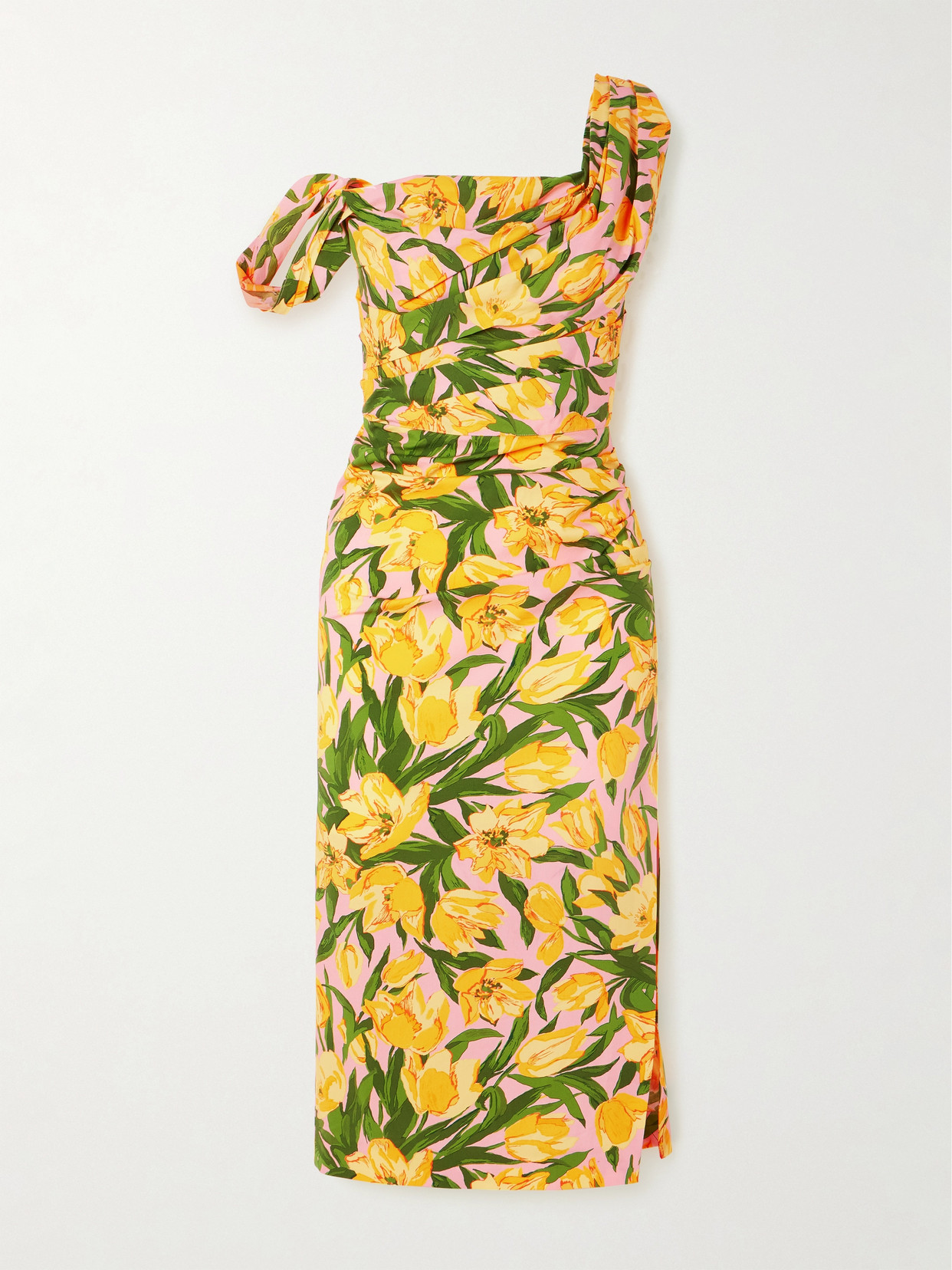 Carolina Herrera Floral-print Cotton-blend Poplin Midi Dress In Yellow