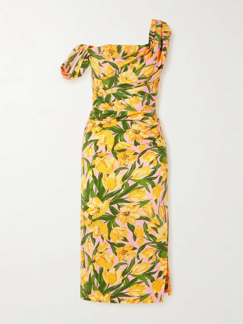 floral-print cotton-blend poplin midi dress
