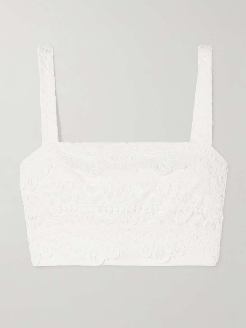 Carolina Herrera Cropped Broderie Anglaise Cotton Top