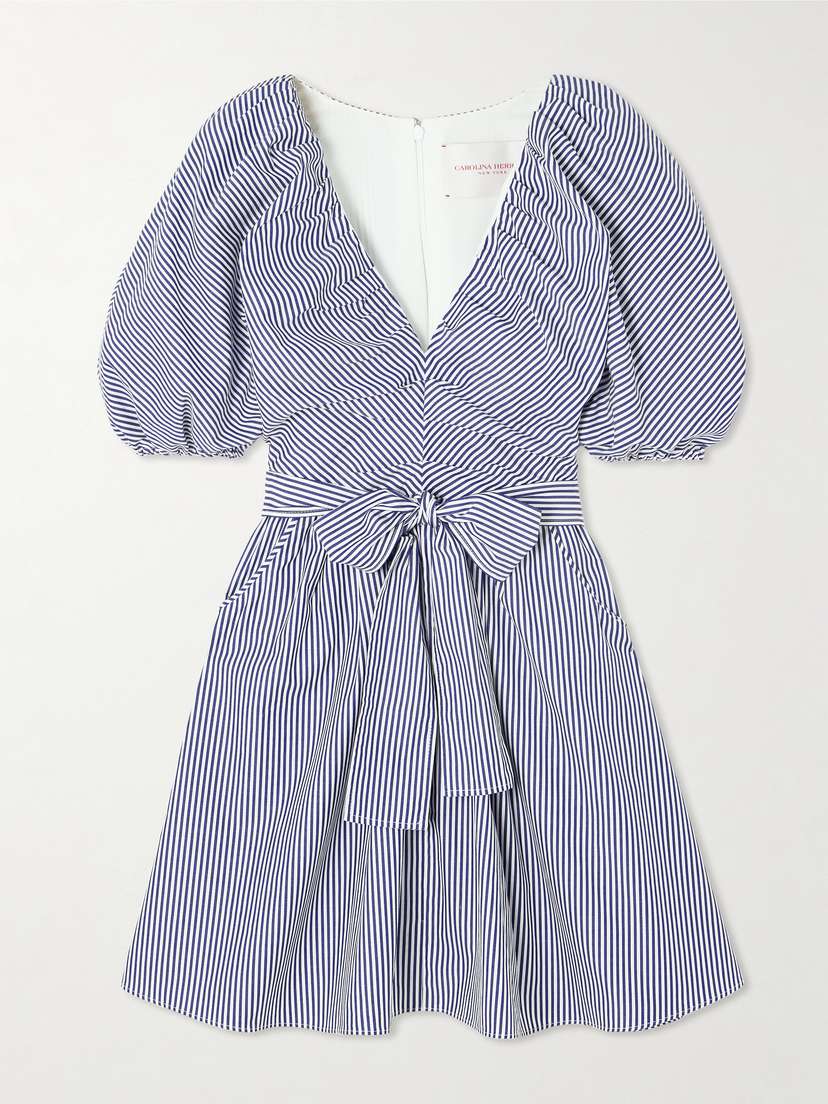 Carolina Herrera Belted Striped Cotton-poplin Mini Dress