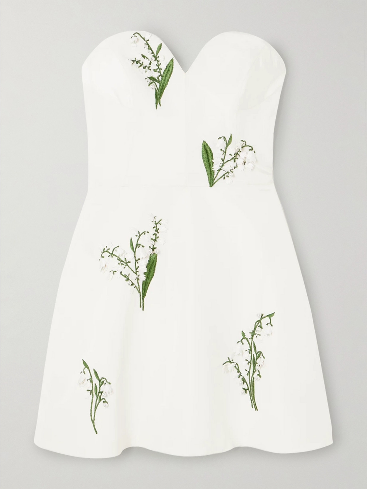 Carolina Herrera Strapless Embroidered Embellished Silk-faille Mini Dress In Off-white