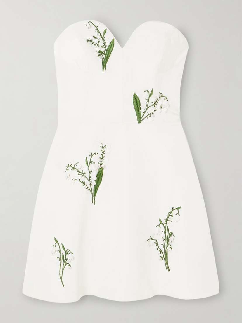 Carolina Herrera Strapless Embroidered Embellished Silk-faille Mini Dress