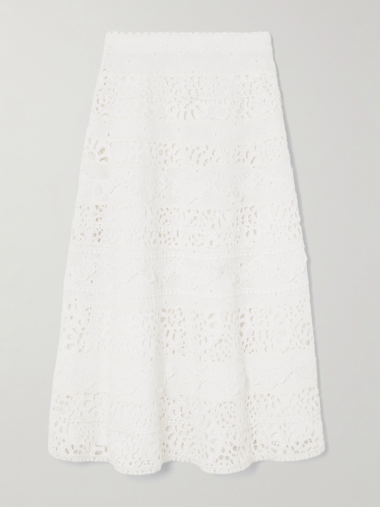 Carolina Herrera Broderie Anglaise Cotton Midi Skirt In White