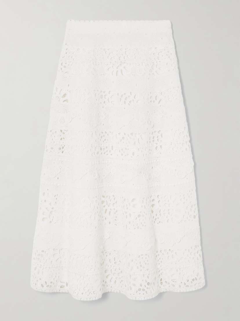 Carolina Herrera Broderie Anglaise Cotton Midi Skirt