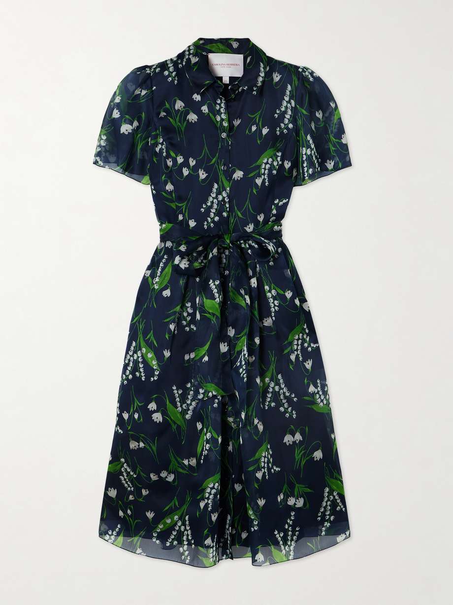 pleated floral-print silk-satin midi shirt dress