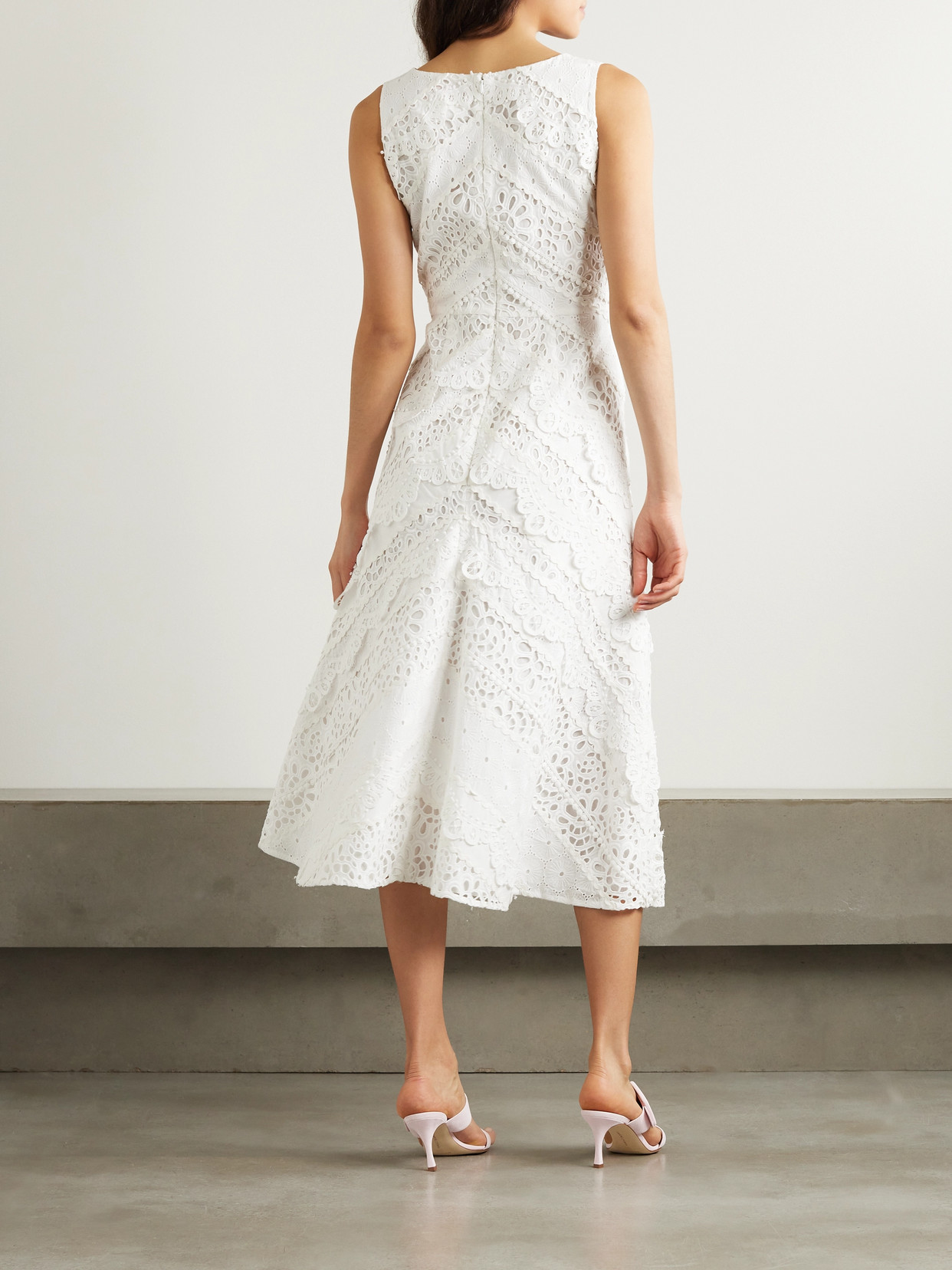 Carolina Herrera Broderie Anglaise Cotton Midi Dress In White
