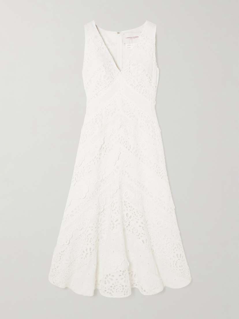 Carolina Herrera Broderie Anglaise Cotton Midi Dress