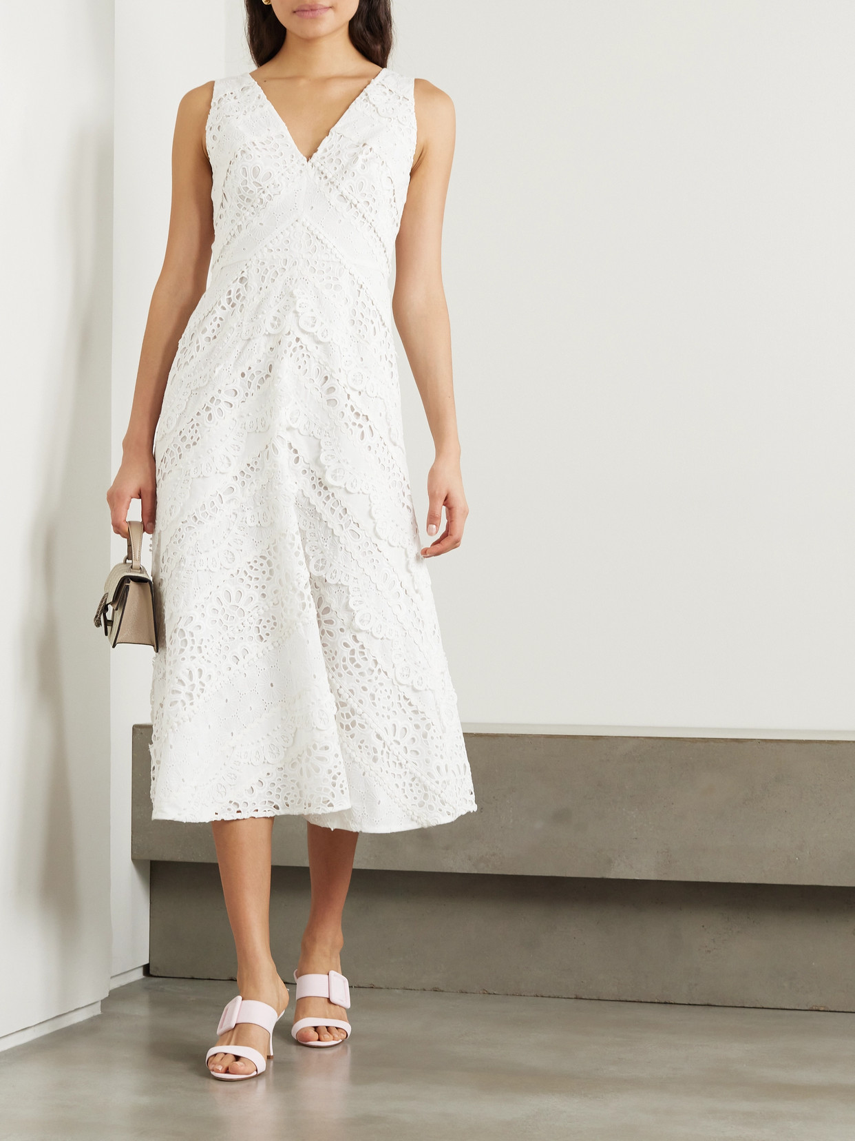 Carolina Herrera Broderie Anglaise Cotton Midi Dress In White