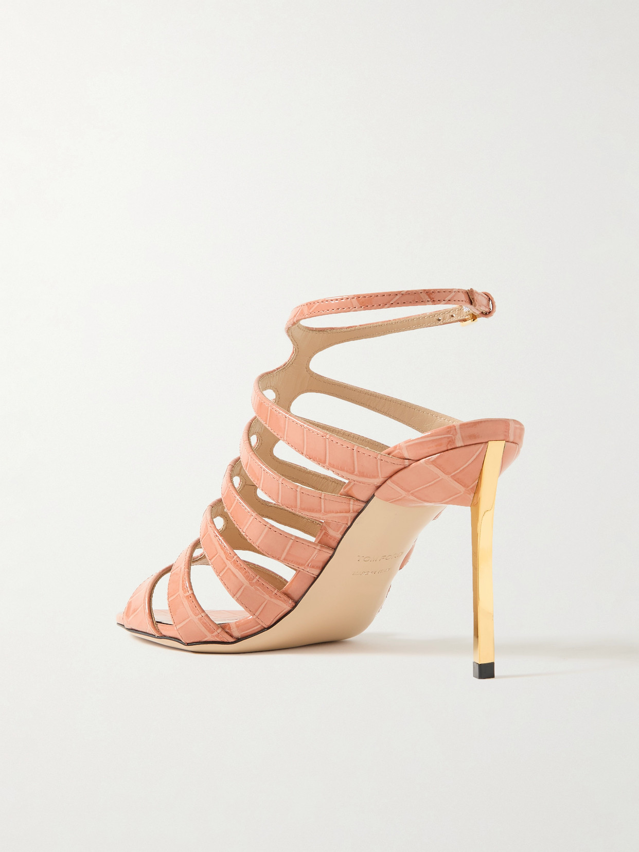 Tom Ford Carine Croc-effect Patent-leather Sandals In Pink