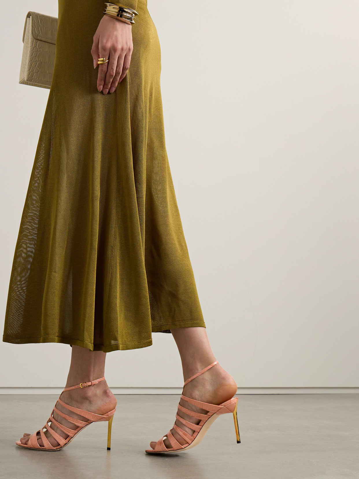 Tom Ford Carine Croc-effect Patent-leather Sandals In Pink