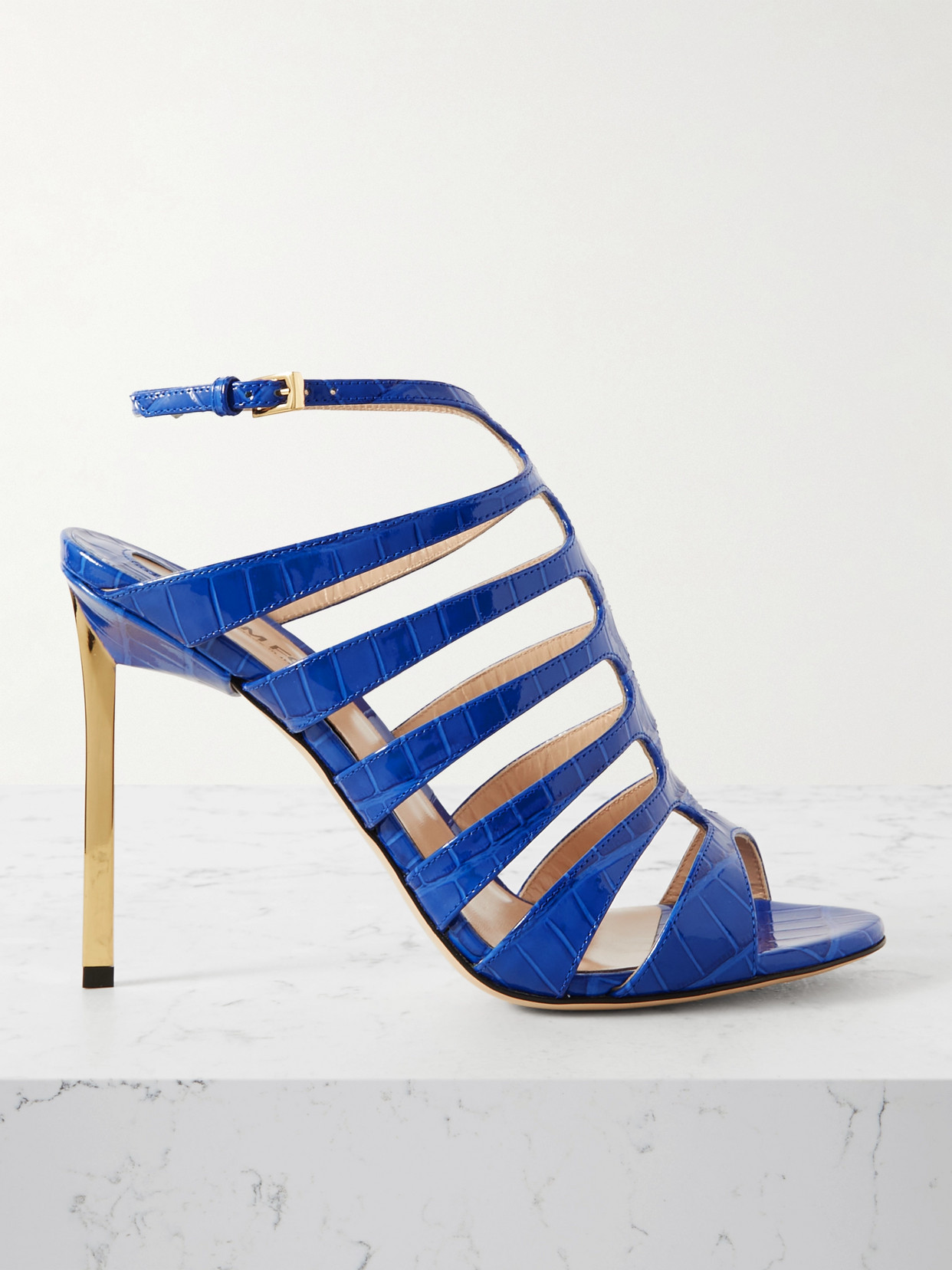 Tom Ford Carine Croc-effect Patent-leather Sandals In Blue