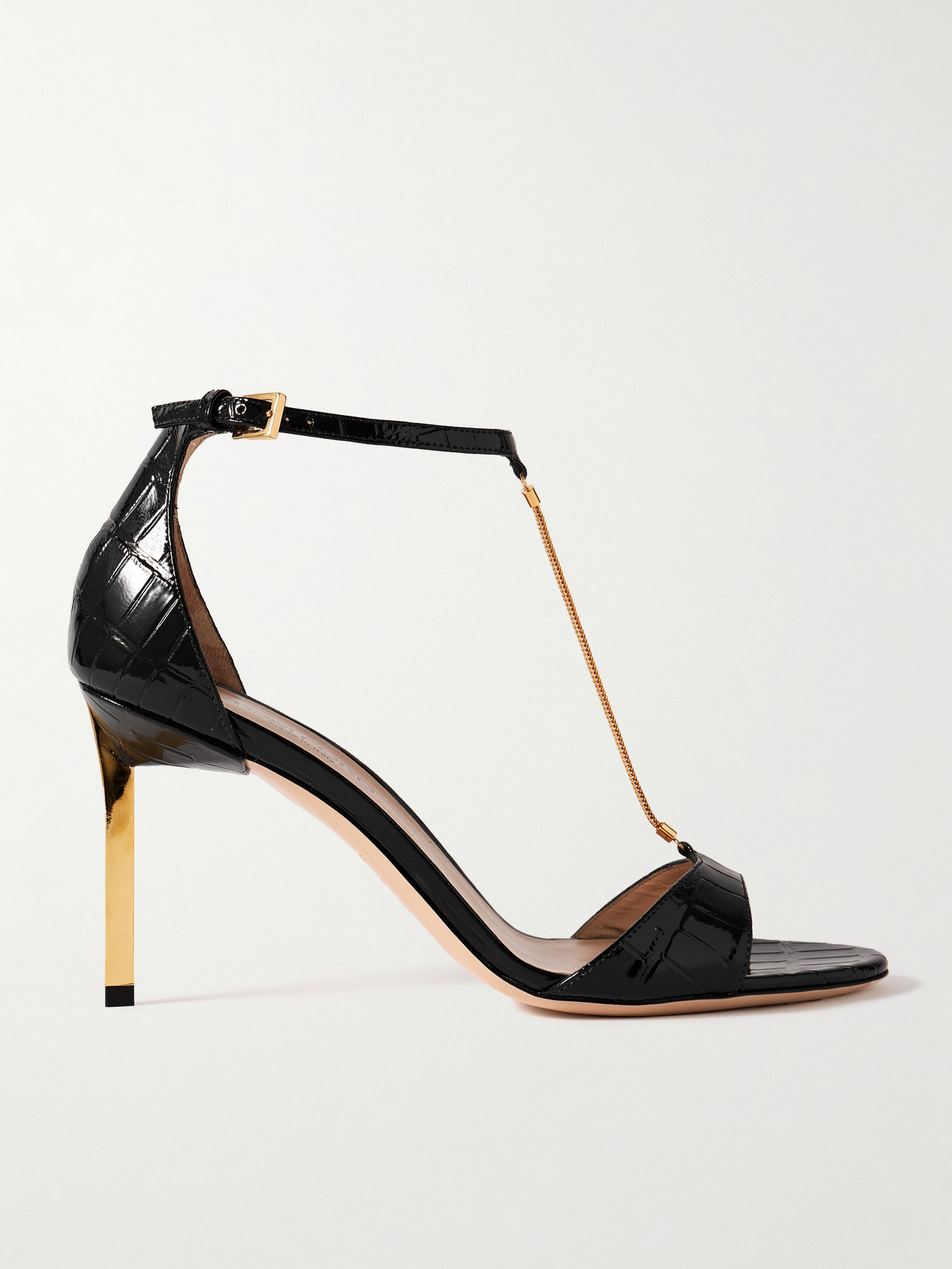 Shop Tom Ford Emanuelle Chain-embellished Croc-effect Leather Sandals In Black