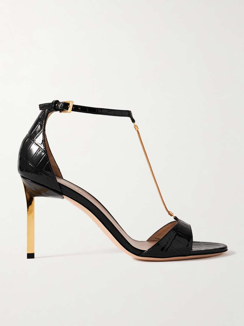 Tom Ford Emanuelle Chain-embellished Croc-effect Leather Sandals