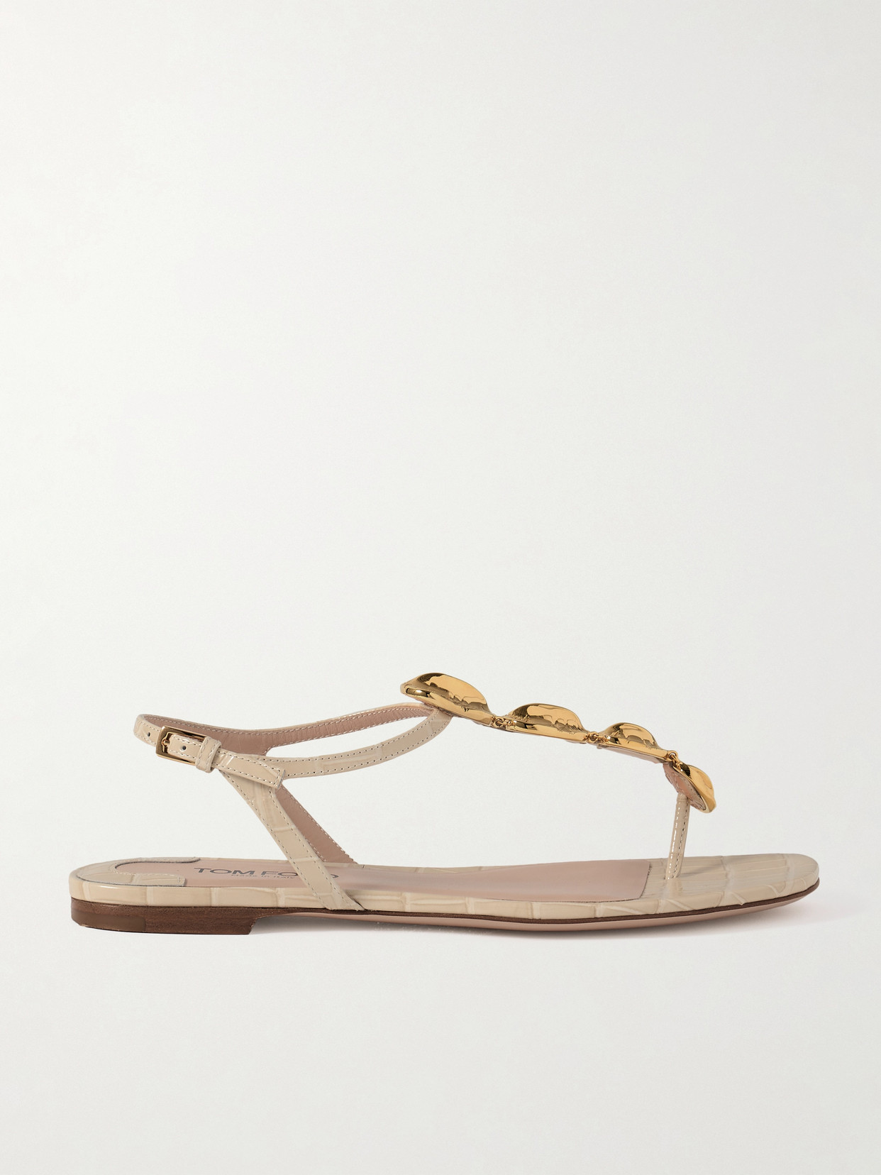 TOM FORD - Titan Embellished Croc-effect Patent-leather Slingback Sandals - White