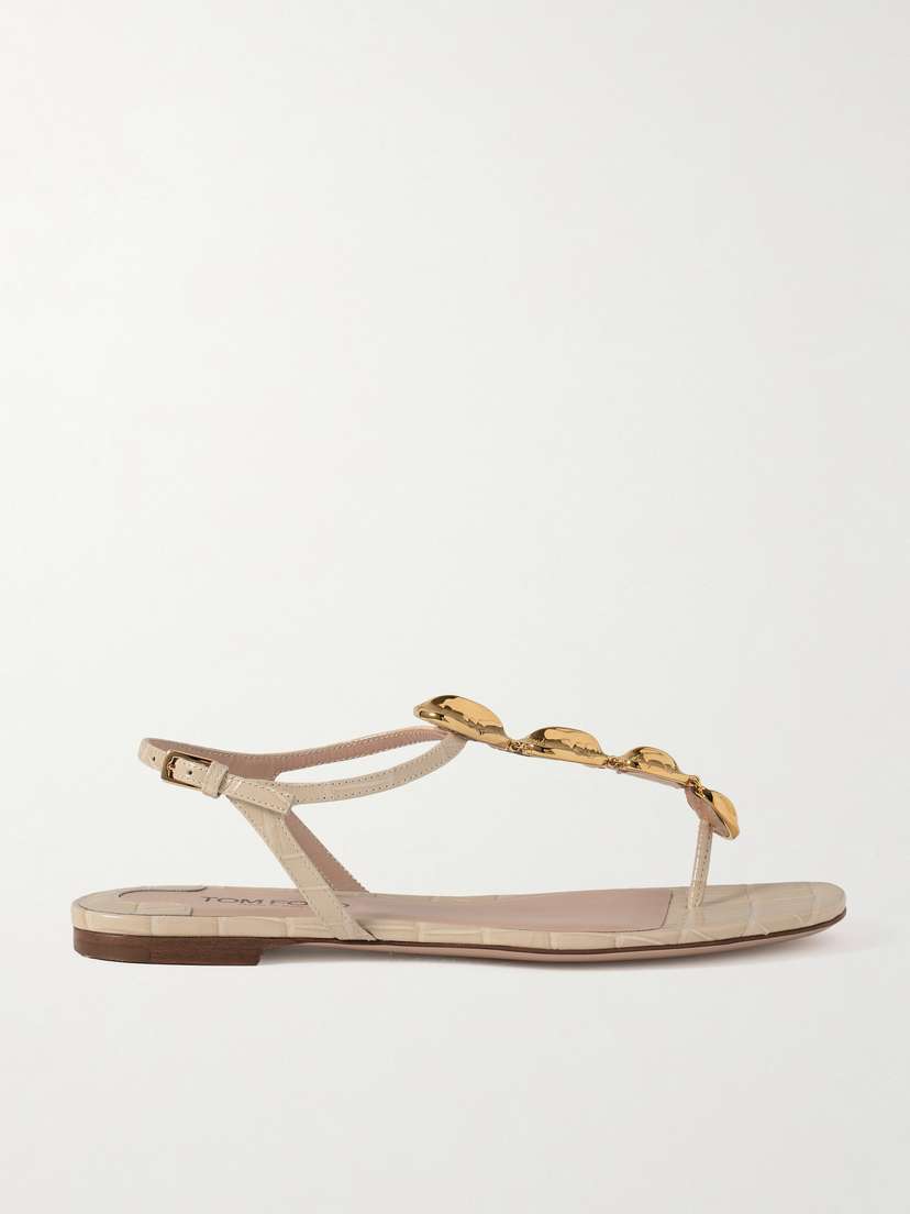 Tom Ford Titan Embellished Croc-effect Patent-leather Slingback Sandals