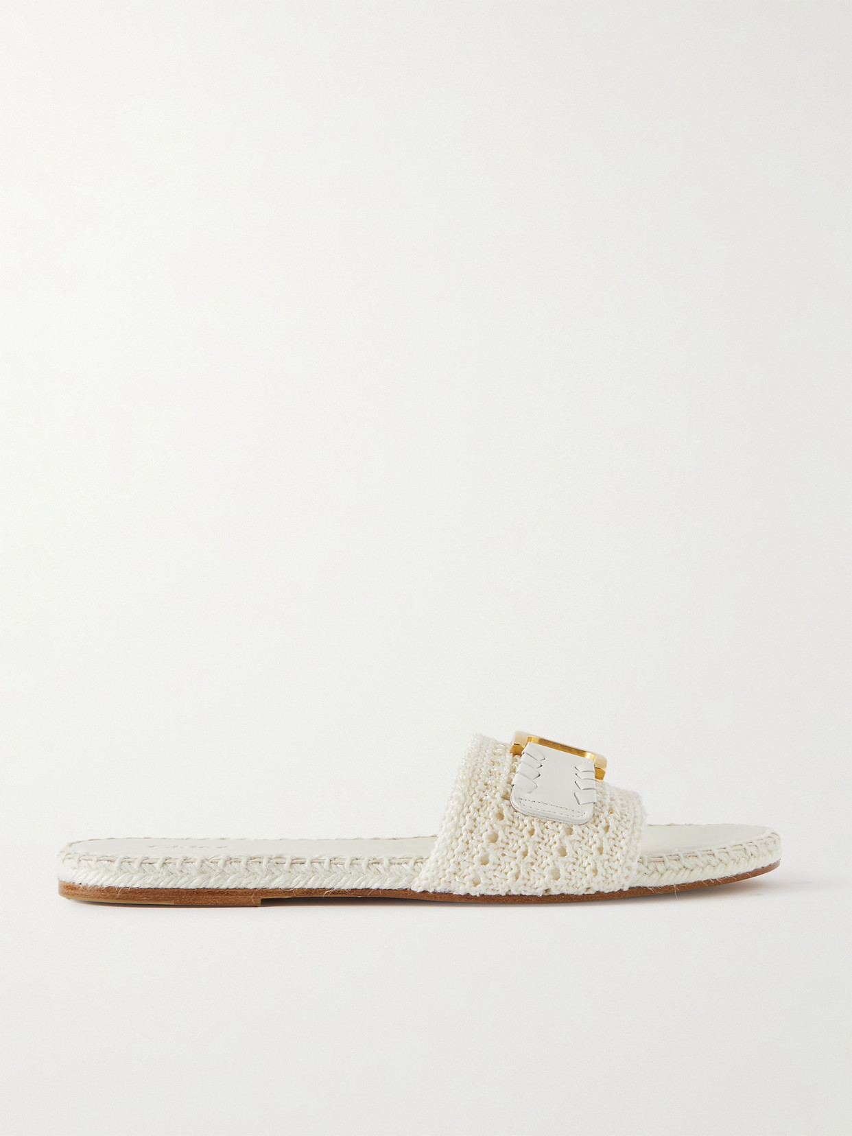 Chloé Marcie Leather-trimmed Crocheted Slides In Off-white