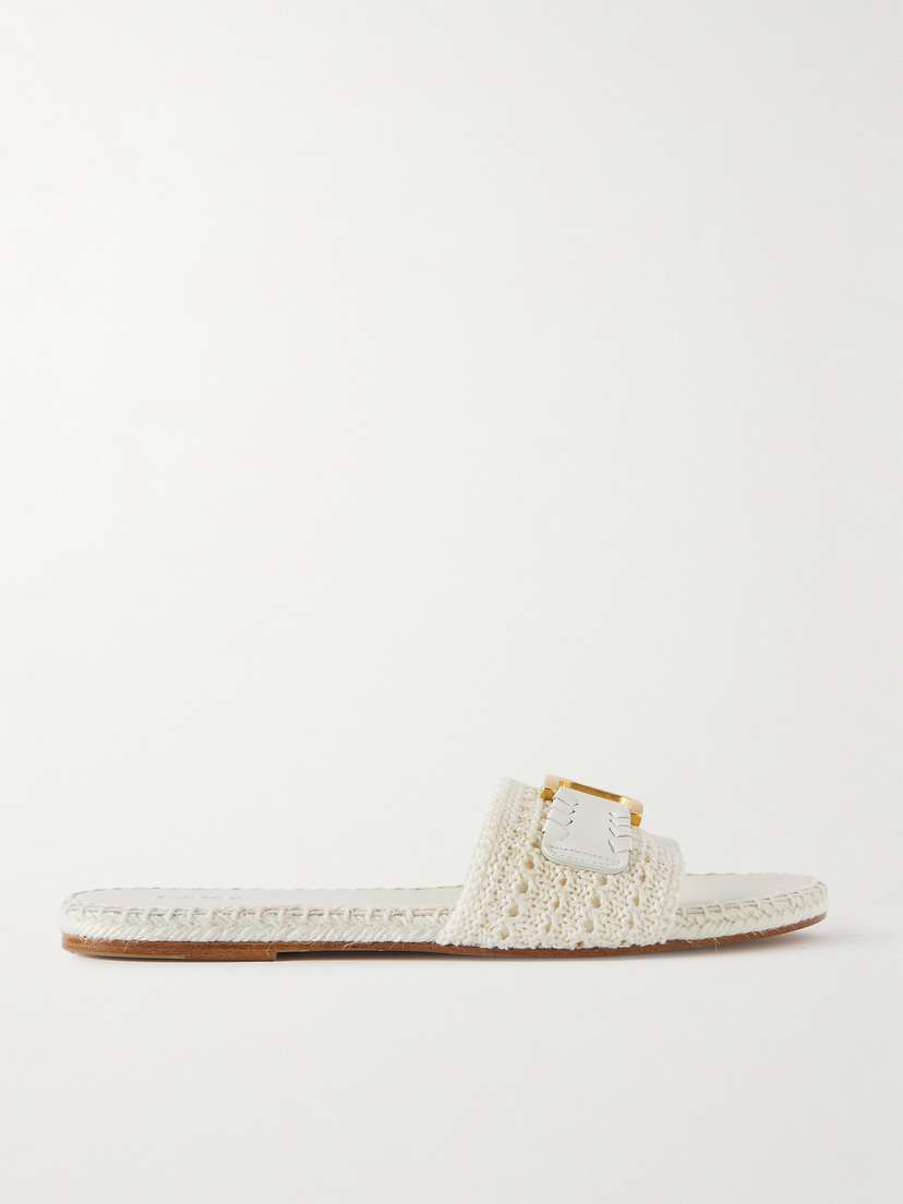 Chloé Marcie Leather-trimmed Crocheted Slides