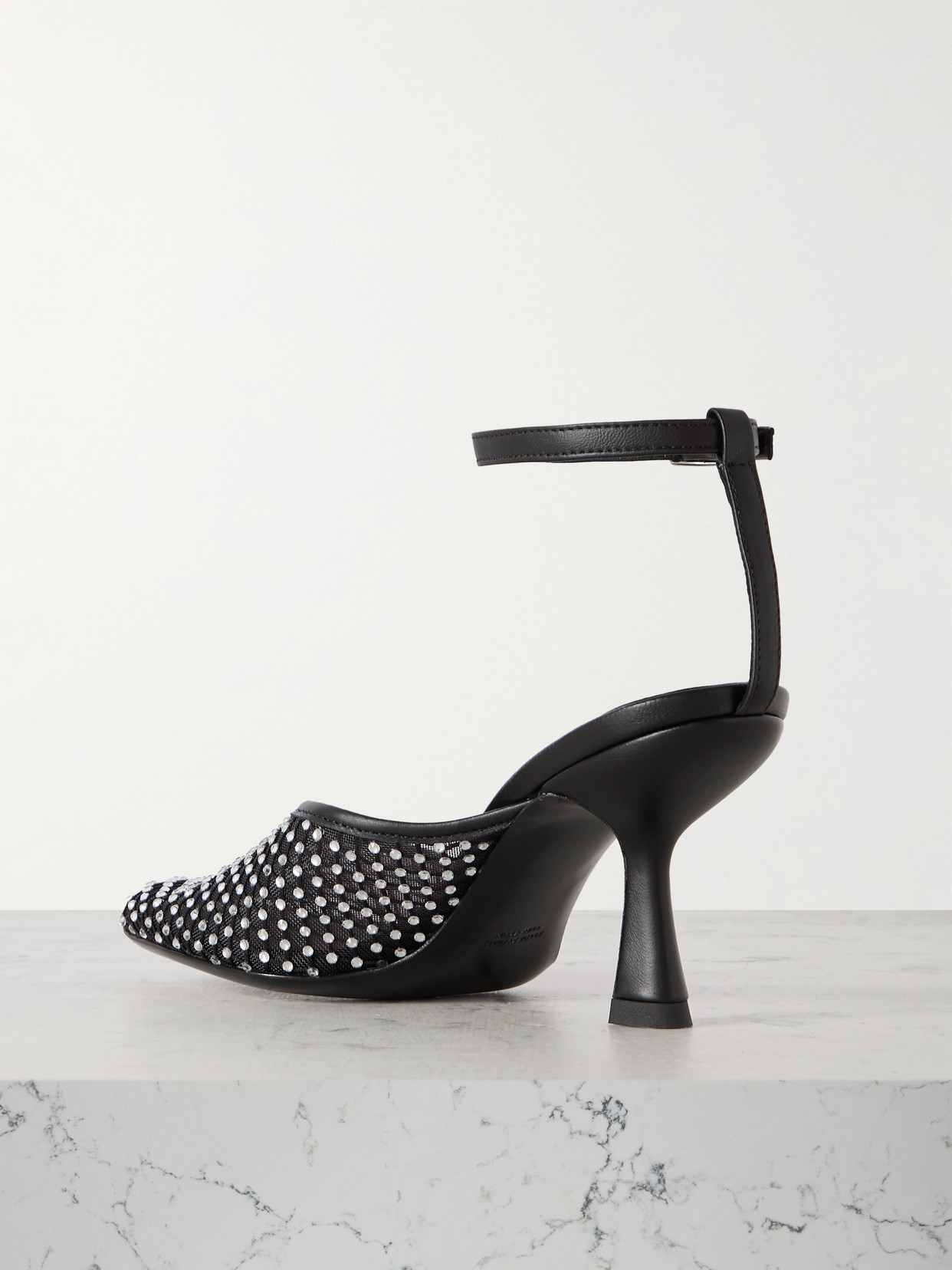 Christopher Esber Minette Crystal-embellished Leather-trimmed Mesh Pumps In Black