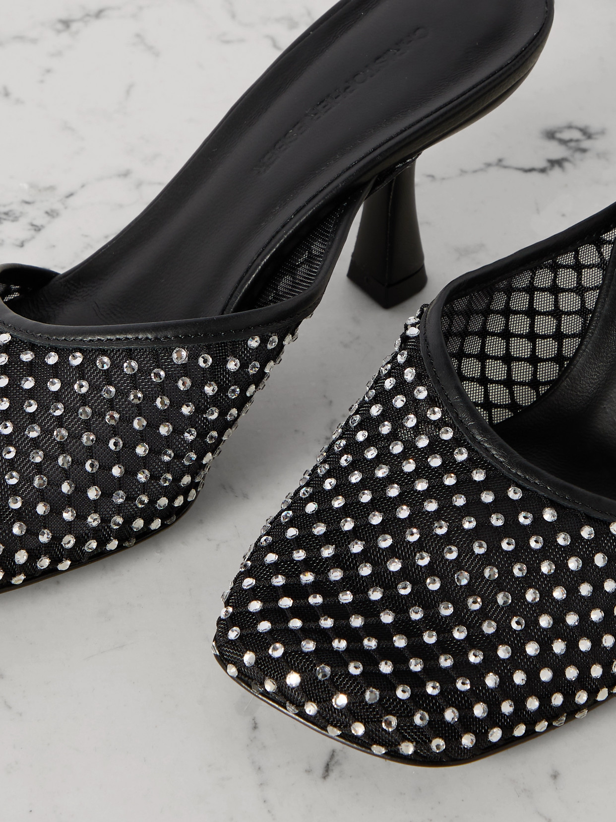 Christopher Esber Minette Crystal-embellished Leather-trimmed Mesh Pumps In Black