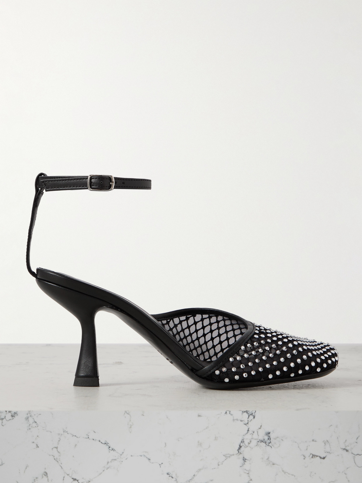 Christopher Esber Minette Crystal-embellished Leather-trimmed Mesh Pumps In Black