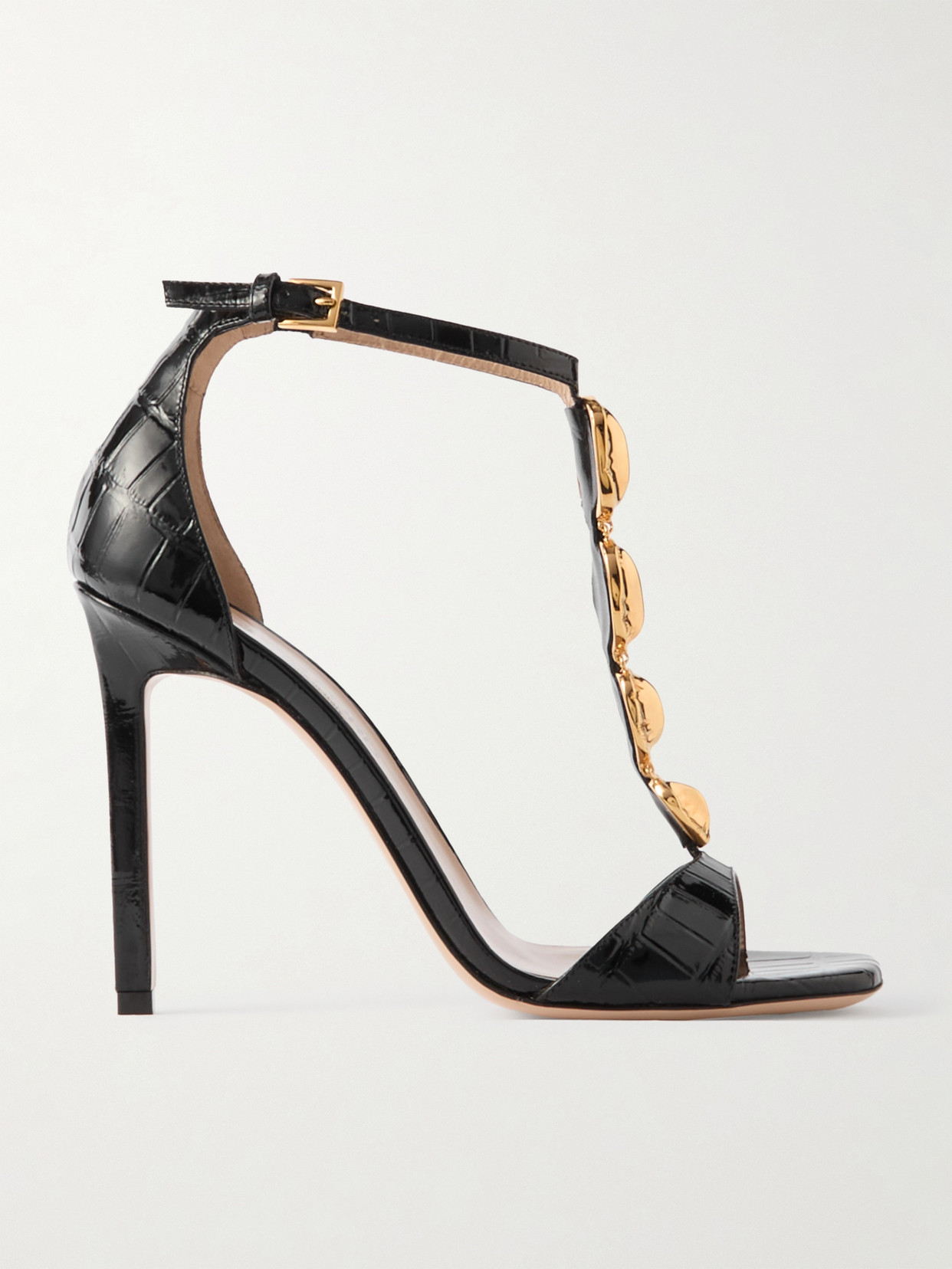 Tom Ford Embellished Croc-effect Leather Sandals In Black