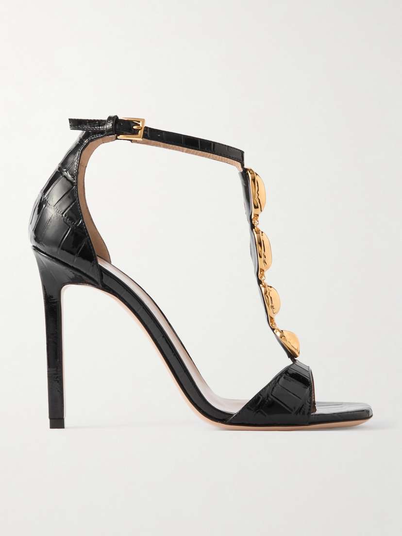 Tom Ford Embellished Croc-effect Leather Sandals