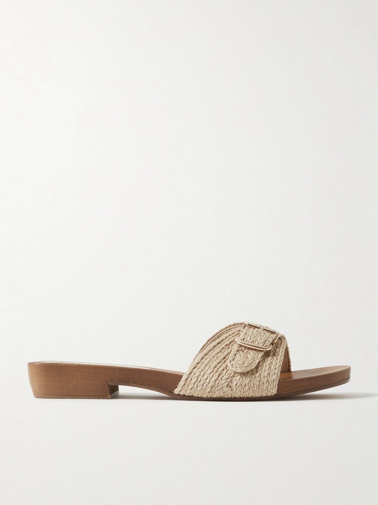 Shop Gabriela Hearst Clover Buckled Jute Slides In Ivory