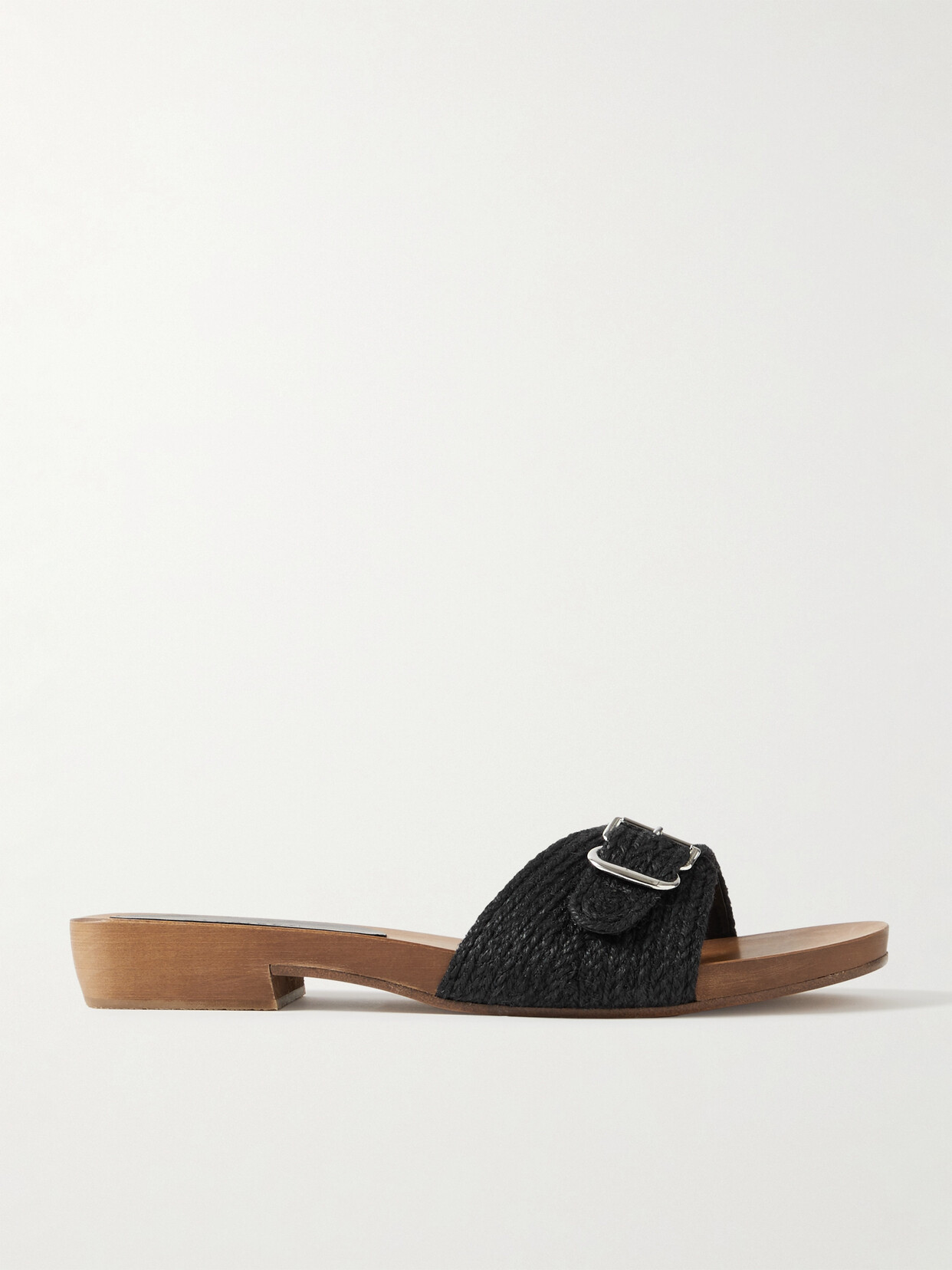 Shop Gabriela Hearst Clover Buckled Jute Slides In Black